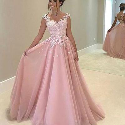 Pink Appliques Prom Dress,Long Prom Dresses,Charming Prom Dresses,Evening Dress Prom Gowns, Formal Women Dress,prom dress,X77