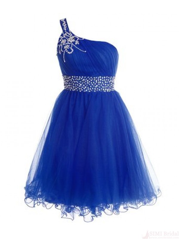 One Shoulder Royal Blue Homecoming Dress,Sexy Party Dress,Charming ...