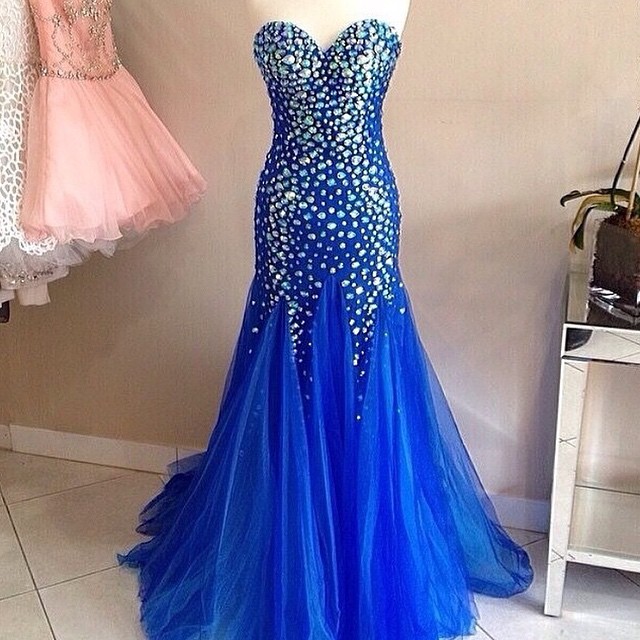 royal blue prom dresses with diamonds