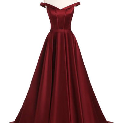 Burgundy Satin Ball Gown Prom Dress,Long Prom Dresses,Prom Dresses ...