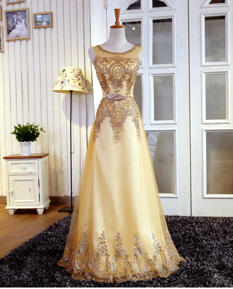 Gold Beading Prom Dress,Long Prom Dresses,Charming Prom Dresses,Evening